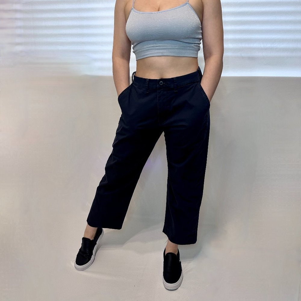 Abercrombie & Fitch Straight Relaxed Crop Chino Pants - Navy - S